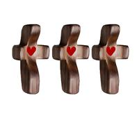 Handmade Wooden Cross My Heart, Fidget Fingertip Stress Relief Gifts, Prayer Holding Encouragement Small Handheld Pocket Cross for Adults Praying, Clutching, Clinging(Red heart(3PC))
