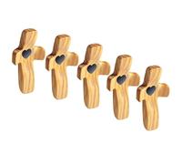 Handmade Wooden Cross My Heart, Fidget Fingertip Stress Relief Gifts, Prayer Holding Encouragement Small Handheld Pocket Cross for Adults Praying, Clutching, Clinging(Black heart - B(5PC))