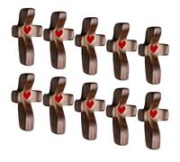 Handmade Wooden Cross My Heart, Fidget Fingertip Stress Relief Gifts, Prayer Holding Encouragement Small Handheld Pocket Cross for Adults Praying, Clutching, Clinging(Red heart (10PC))