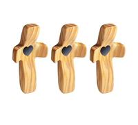 Handmade Wooden Cross My Heart, Fidget Fingertip Stress Relief Gifts, Prayer Holding Encouragement Small Handheld Pocket Cross for Adults Praying, Clutching, Clinging(Black heart - B(3PC))