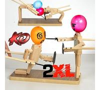 Handmade Wooden Fencing Puppets Toys , Whack A Balloon Strategy Board Game,Balloon Bamboo Man Battle Pre Assembled, Challenge Friends , Game Night Favorite ,Party Games for Groups (with 200 Balloons)