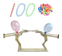 Handmade Wooden Fencing Puppets Wooden Whack A Balloon Game 2-Player Interactive Battle Toy 100 Balloons & Puppets For Backyard, Parties Handmade Wood Entertainment (20x10x13cm)