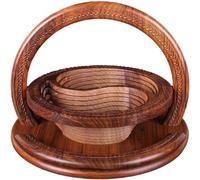 Handmade Wooden Fruit Plate - Collapsible Folding Basket for Dried Fruits, Nuts & Bread - Creative Gift Bowl for Home Decor & Entertaining Two Grids