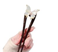 Handmade Wooden Hair Pin - U-Shaped Hair Fork with Natural Seashell Butterfly Design, French Hair Pins Clips for Women, Elegant Pearl Accent for Updos & Bun
