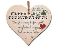 Handmade Wooden Hanging Heart Plaque Christmas Tree Bauble Though We May Be Far Apart 2024 Card Alternative Long Distance Family Friends