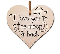 Handmade Wooden Hanging Heart Plaque Gift love you to the moon and back new baby present nursery wall decoration for new parents