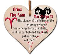 Handmade Wooden Hanging Heart Plaque Gift Signs of the Zodiac Aries Astrological Star Sign Keepsake Card Alternative