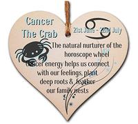Handmade Wooden Hanging Heart Plaque Gift Signs of the Zodiac Cancer Astrological Star Sign Keepsake Card Alternative