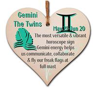 Handmade Wooden Hanging Heart Plaque Gift Signs of the Zodiac Gemini Astrological Star Sign Keepsake Card Alternative