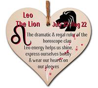 Handmade Wooden Hanging Heart Plaque Gift Signs of the Zodiac Leo Astrological Star Sign Keepsake Card Alternative