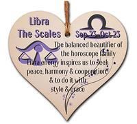 Handmade Wooden Hanging Heart Plaque Gift Signs of the Zodiac Libra Astrological Star Sign Keepsake Card Alternative