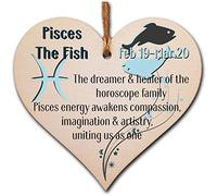 Handmade Wooden Hanging Heart Plaque Gift Signs of the Zodiac Pisces Astrological Star Sign Keepsake Card Alternative