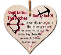 Handmade Wooden Hanging Heart Plaque Gift Signs of the Zodiac Sagittarius Astrological Star Sign Keepsake Card Alternative