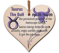 Handmade Wooden Hanging Heart Plaque Gift Signs of the Zodiac Taurus Astrological Star Sign Keepsake Card Alternative