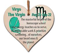 Handmade Wooden Hanging Heart Plaque Gift Signs of the Zodiac Virgo Astrological Star Sign Keepsake Card Alternative