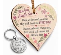 Handmade Wooden Hanging Heart Plaque Gift Those We Love Held Dear Keyring | Printed with their name, Engraved 30mm metal keepsake for daily comfort, Missing you bereavement in memory wall hanger