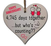 Handmade Wooden Hanging Heart Plaque Gift to Celebrate 13th Wedding Anniversary Husband Wife Someone Special Keepsake