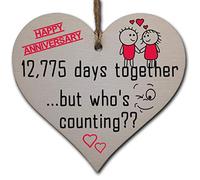 Handmade Wooden Hanging Heart Plaque Gift to Celebrate 35th Wedding Anniversary Husband Wife Someone Special Keepsake