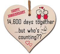 Handmade Wooden Hanging Heart Plaque Gift to Celebrate 40th Wedding Anniversary Husband Wife Someone Special Keepsake