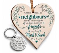 Handmade Wooden Hanging Heart Plaque & Keyring for Neighbours Friend | Printed with your name, Matching 30mm engraved disc, Moving Gift