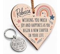 Handmade Wooden Hanging Heart Plaque & Keyring Joy Happiness Leaving Gift | Leaving gifts for colleagues women love: a heart to hang, a keyring to keep