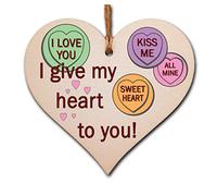 Handmade Wooden Hanging Heart Plaque Valentine's Gift I Give My Heart To You Love Hearts sweets novelty gift for someone special boyfriend girlfriend husband wife funny romantic keepsake