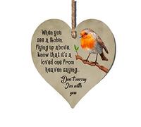 Handmade Wooden Hanging Heart Plaque When You See A Robin Flying From Above Know That It's A Loved One