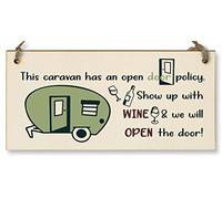 Handmade Wooden Hanging Wall Plaque Caravn Open Door Policy Bring Wine Funny Friendship Sign for Caravan Camper