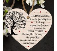 Handmade Wooden Heart Plaque - "A Limb Has Fallen from the Family Tree" - Memorial Hanging Decoration with Twine String - Ideal Bereavement Gift (Medium: 15 cm (H) × 13 cm (W))