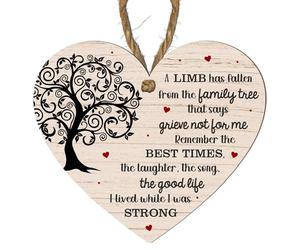 Handmade Wooden Heart Plaque - "A Limb Has Fallen from the Family Tree" - Memorial Hanging Decoration with Twine String - Ideal Bereavement Gift