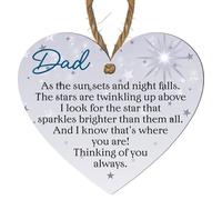 Handmade Wooden Heart Plaque - "Dad - As the Sun Sets" - Memorial Hanging Decoration with Twine String - Ideal Bereavement Gift for Remembering Fathers (Large: 23 cm (H) × 20 cm (W))