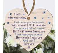 Handmade Wooden Heart Plaque - "I Will Miss You Today" - Memorial Hanging Decoration with Twine String - Thoughtful Bereavement Gift (Medium: 15 cm (H) × 13 cm (W))