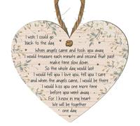 Handmade Wooden Heart Plaque - "I Wish I Could Go Back to the Day" - Memorial Hanging Decoration with Twine String - Thoughtful Bereavement Gift