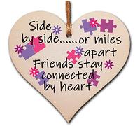Handmade Wooden Heart Plaque - “Side by Side or Miles Apart” Friendship Quote - Gift for Best Friend - Rustic Hanging Sign - Cute Keepsake for Birthday, Christmas or Just Because