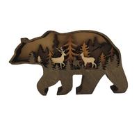Handmade Wooden Hollow Carved Bear Figurine - 12 Animal Styles, Layered Forest & Nature Scenes Inside, Rustic Home Decor, Gift for Nature Lovers, Office & Living Room Art Sculpture, Table Accent