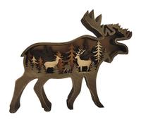 Handmade Wooden Hollow Carved Moose Figurine - 12 Animal Styles, Layered Forest & Nature Scenes Inside, Rustic Home Decor, Gift for Nature Lovers, Office & Living Room Art Sculpture, Table Accent