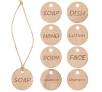 Handmade Wooden Labels for Bottles Soap Lables Multifunctional Solid Wood Tags with Jute Twine for Kitchen Bathroom Soap Dispensers-Hand SOAP Dish Lotion Shampoo Conditioner Body and FACE(8 Pack)