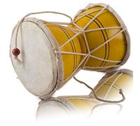 Handmade Wooden & Leather Classical Indian Folk Dumroo Damroo Damaru Hand Drum Set Percussion Decorative Collectible Showpiece World Musical Instruments (Yellow)