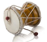 Handmade Wooden & Leather Classical Indian Folk Dumroo Damroo Damaru Hand Drum Set Percussion Decorative Collectible Showpiece World Musical Instruments (Yellow)
