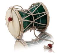 Handmade Wooden & Leather Classical Indian Folk Dumroo Damroo Damaru Hand Drum Set Percussion Decorative Collectible Showpiece World Musical Instruments (Green)