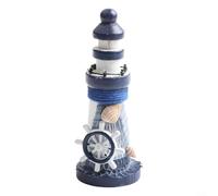 Handmade Wooden Lighthouse Ornament, Rustic Mediterranean Style Beach Decor, Vintage Sea Side House Figurine for Themed Room Accessories and Coastal Bathroom Shelf Decoration(A)