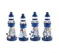 Handmade Wooden Lighthouse Ornament, Rustic Mediterranean Style Beach Decor, Vintage Sea Side House Figurine for Themed Room Accessories and Coastal Bathroom Shelf Decoration(D)