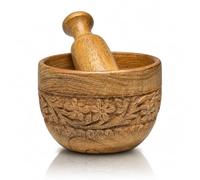 Handmade Wooden Mortar & Pestle Set Natural Rustic Style Herb Spice Grinder Masala Mixer Manual Kharal Mashing Bowl Seasonings Pill Crusher Kitchen Utensils Birthday Housewarming Gift Ideas 7 x 10 cms