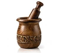 Handmade Wooden Mortar & Pestle Set Natural Rustic Style Herb Spice Grinder Masala Mixer Manual Kharal Mashing Bowl Seasonings Pill Crusher Kitchen Utensils Birthday Housewarming Gift Ideas