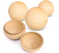 Handmade Wooden Opening Spheres - 4-Pack Handcrafted Hollow Balls, 4" Diameter, Unfinished Decor, Jewelry Organizer - Unpainted Wooden Split Spheres - Round Wood Ball Set