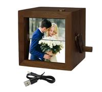 Handmade Wooden Photo Flipbook Animation Frame with Light Personalized Hand Cranked Box Gift for Wedding or Romantic Occasion
