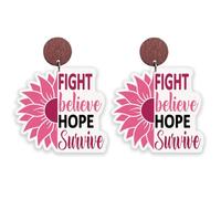 Handmade Wooden Pink Ribbon Dangle Drop Earrings Lightweight Breast Cancer Awareness Earrings Hope Faith Support Statement for Women Breast Cancer Survivor Jewelry Gifts, Wood, No Gemstone