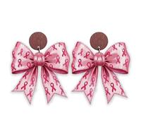 Handmade Wooden Pink Ribbon Dangle Drop Earrings Lightweight Breast Cancer Awareness Earrings Hope Faith Support Statement for Women Breast Cancer Survivor Jewelry Gifts, Wood, No Gemstone