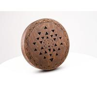 Handmade Wooden Rain Disk, Meditation and Sound Healing Instrument, Decorative Wall Art, Sri Yantra Symbol design, 8.6 inch diameter