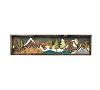Handmade Wooden Wall Art Decoration Mountain Range Theme Picture Rustic Farmhouse 3D Natural Landscape for Home Wall Art Decorations for Bathroom